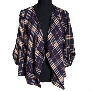 Q USA Women’s Plaid Open Front Blouse Blazer Size Large